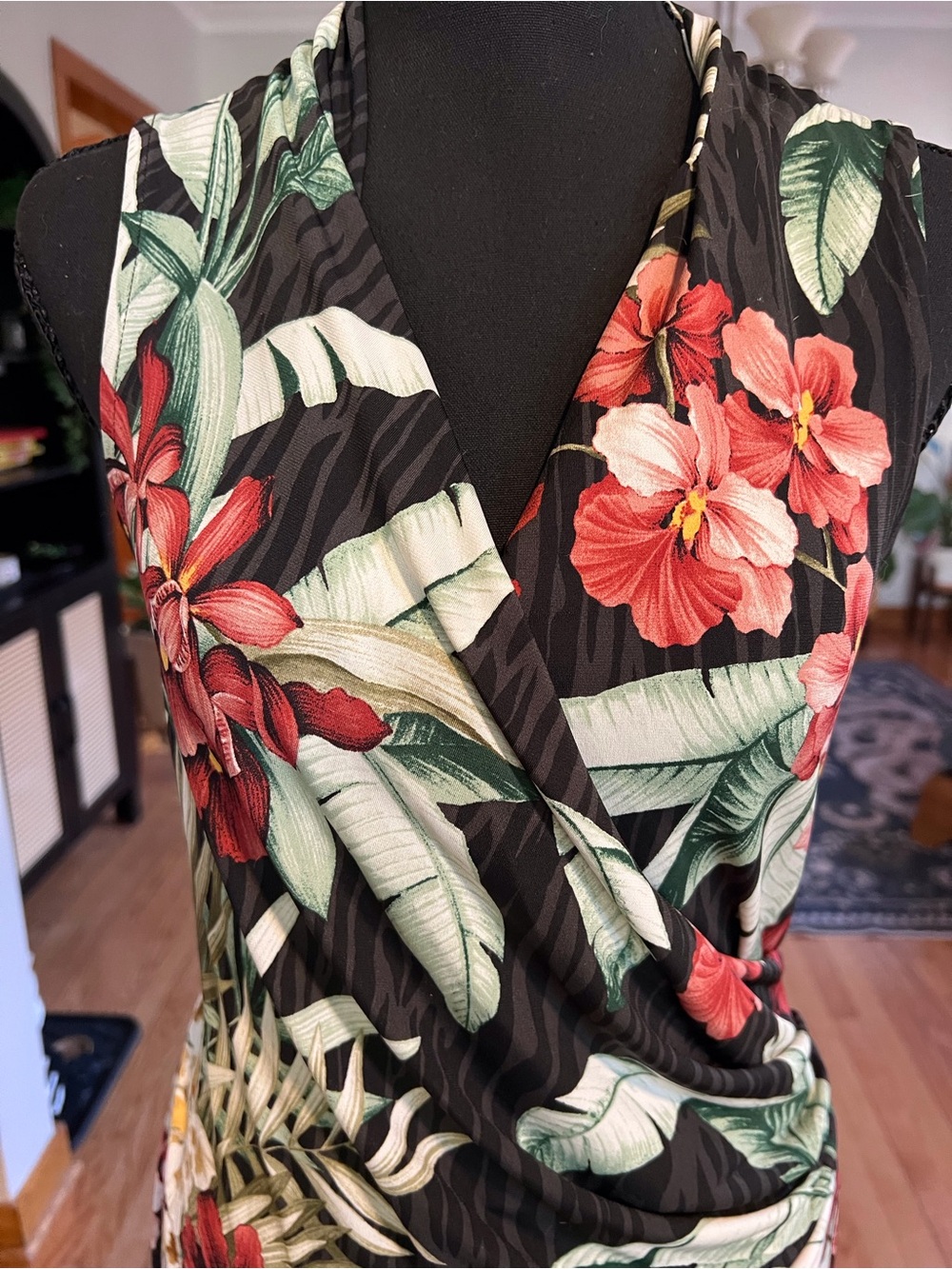 Tommy Bahama Tropical Floral Maxi Dress Black Wrap Style Sleeveless S